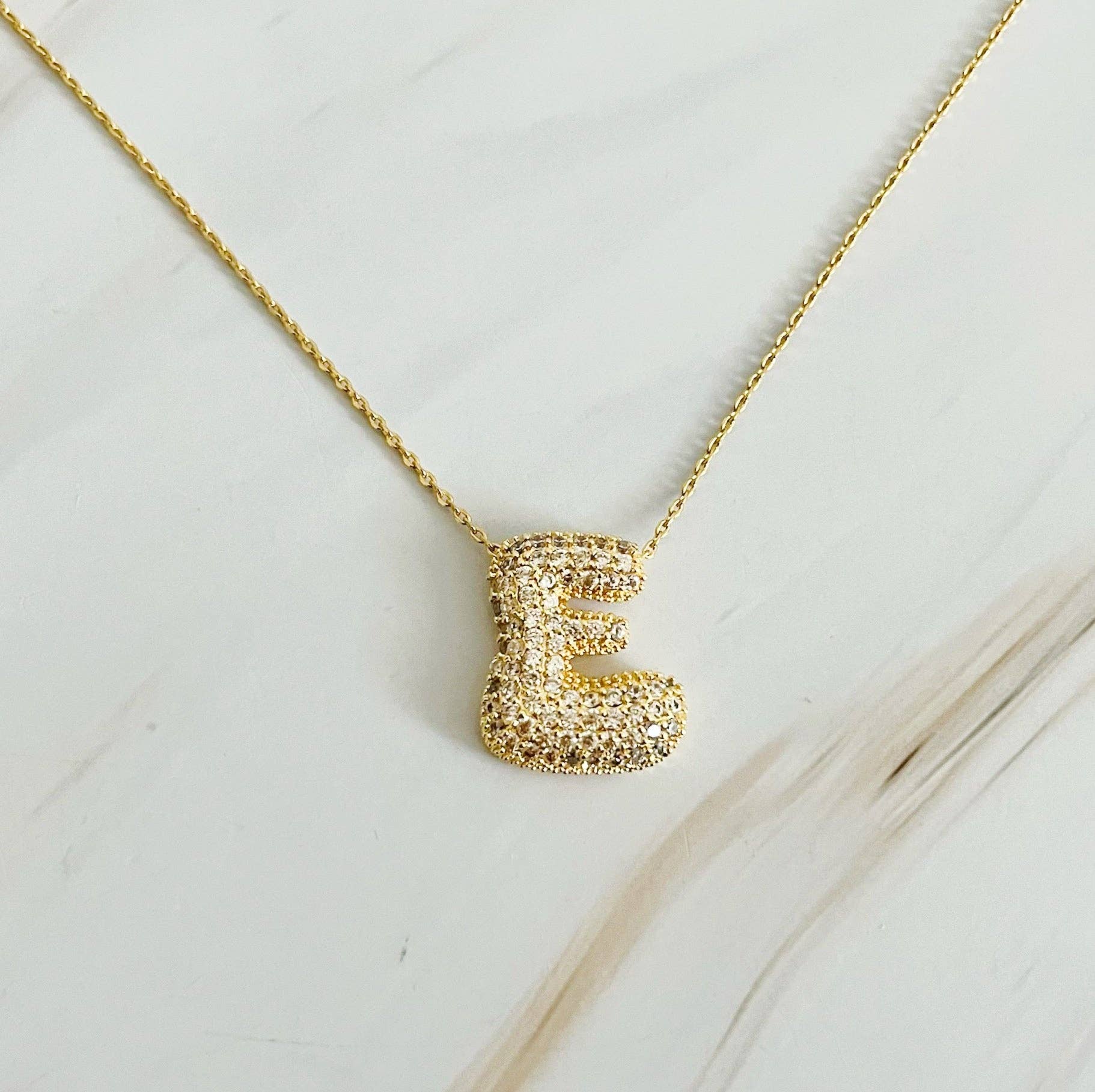 Crystal Bubble Initial Necklace: C