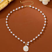 Gold Pearl Chain Floral Pendant Necklace
