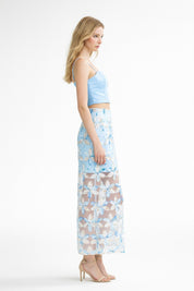 Light Blue Floral Skirt Set