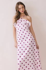 Pink Polka Dot Ruffle Trim Dress