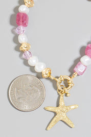 Starfish Charm Stone And Pearl Beaded Bracelet