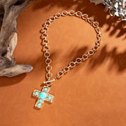 Notable Hammered Turquoise Cross Necklace