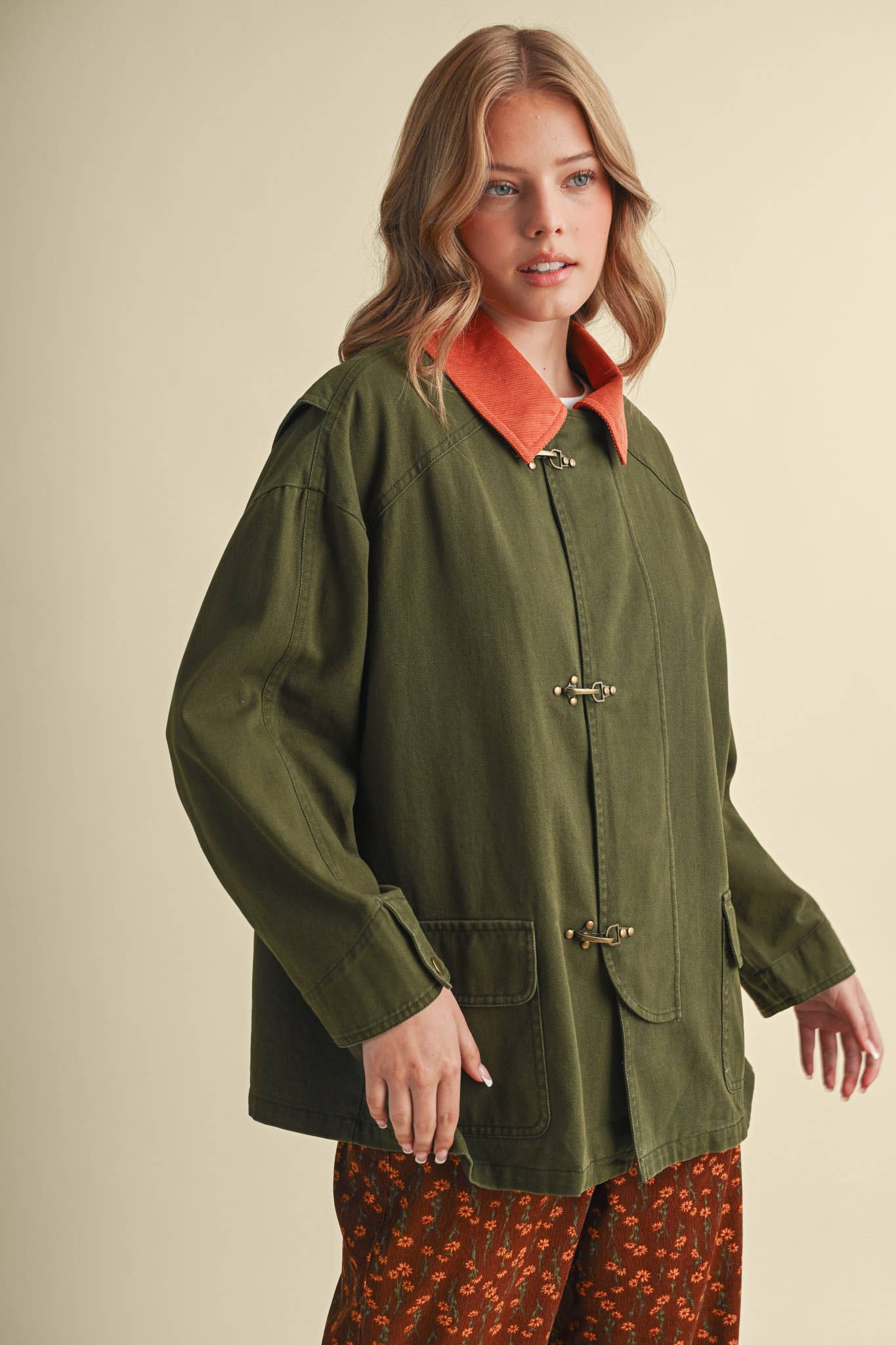 Olive Corduroy Collar Utility Jacket