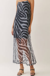 Black Zebra Sheer Mesh Maxi Dress
