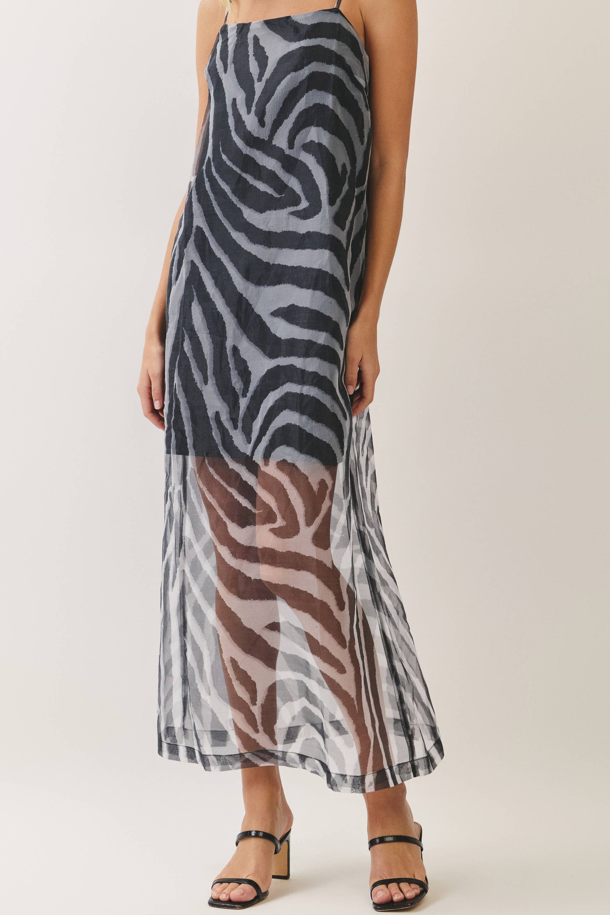 Black Zebra Sheer Mesh Maxi Dress