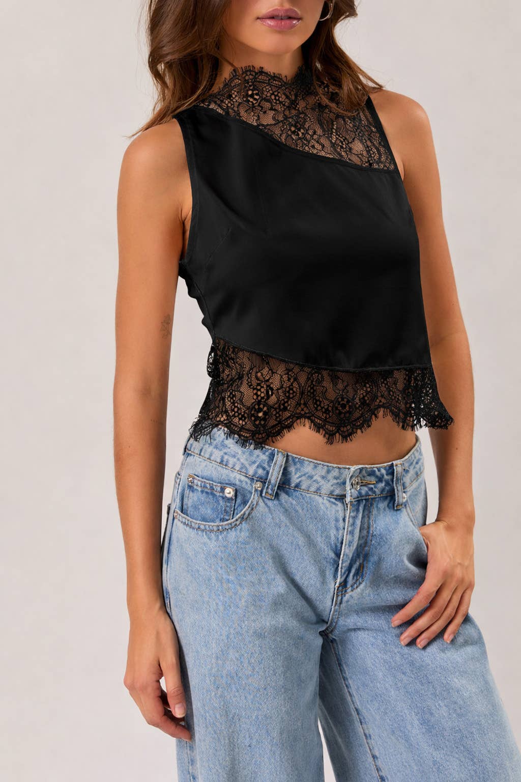 Black Lace Sleeveless Top