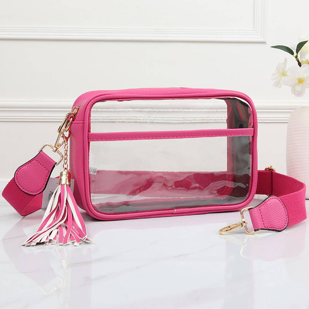 Faux Leather Transparent Rectangular Crossbody Bag: Clear,Royal Blue