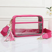 Faux Leather Transparent Rectangular Crossbody Bag: Clear,Silver