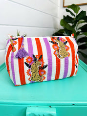 Striped Jaguar Quilted Cosmetics Bag