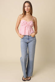 Pink Button-Front Peplum Cami Top