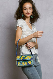 Blue Beaded Lemon Shoulder Bag