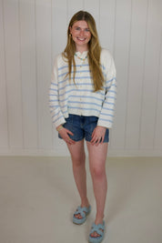 White & Blue Striped Oversized Cardigan