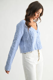 Blue Scallop Knit Cardigan