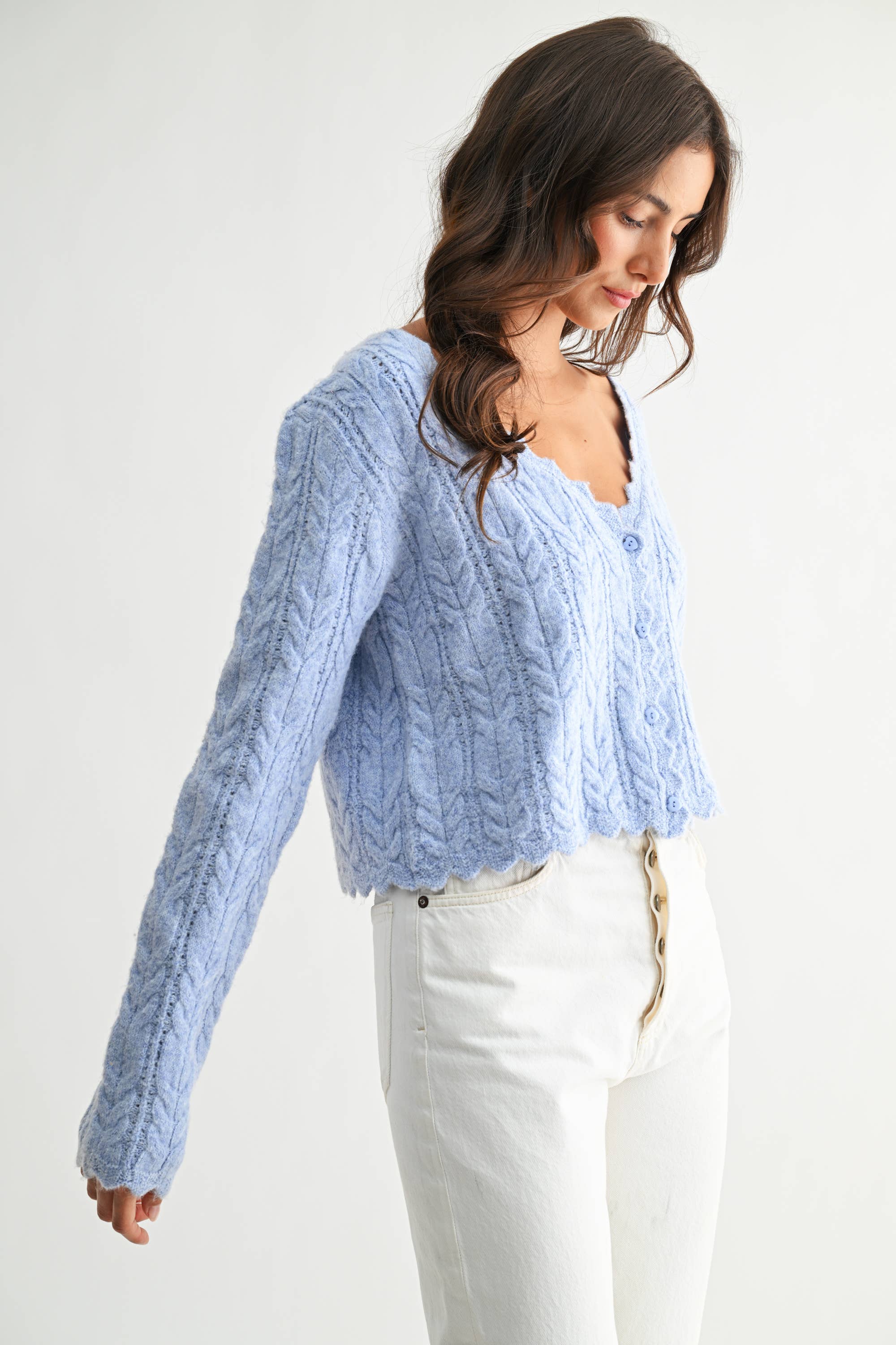 Blue Scallop Knit Cardigan