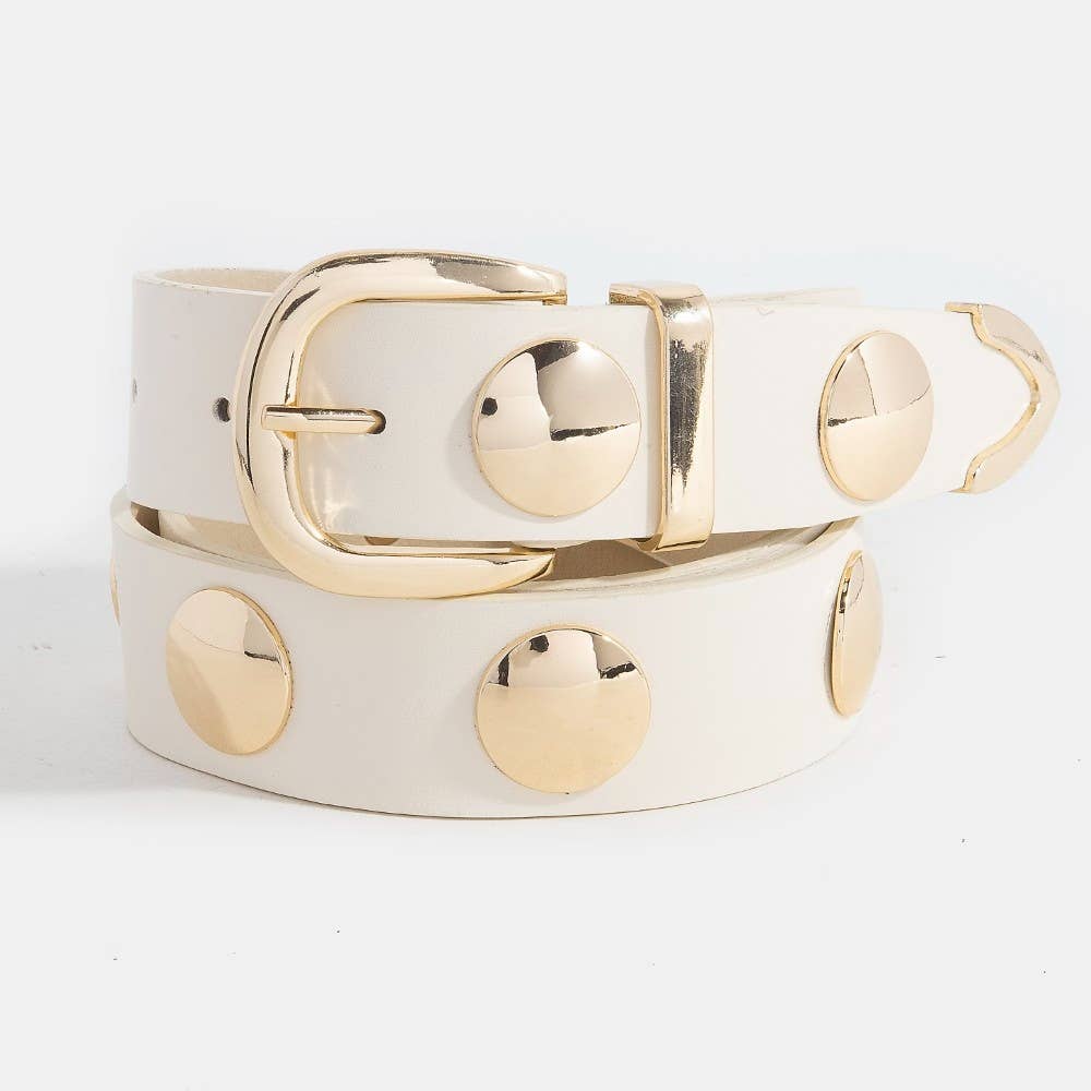 White & Gold Studded Vegan Leather Belt