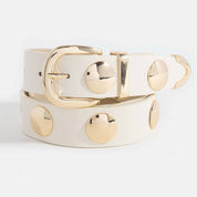 White & Gold Studded Vegan Leather Belt