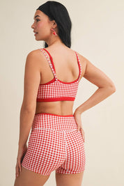 Red Gingham Layered Sports Bra
