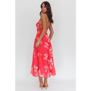 Hot Pink Strapless Floral Midi dress