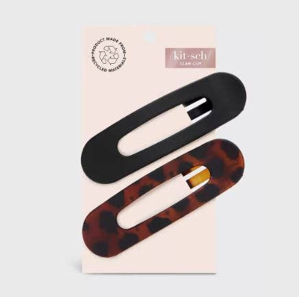 Flat Lay Claw Clip 2pc Flat - Black & Tort