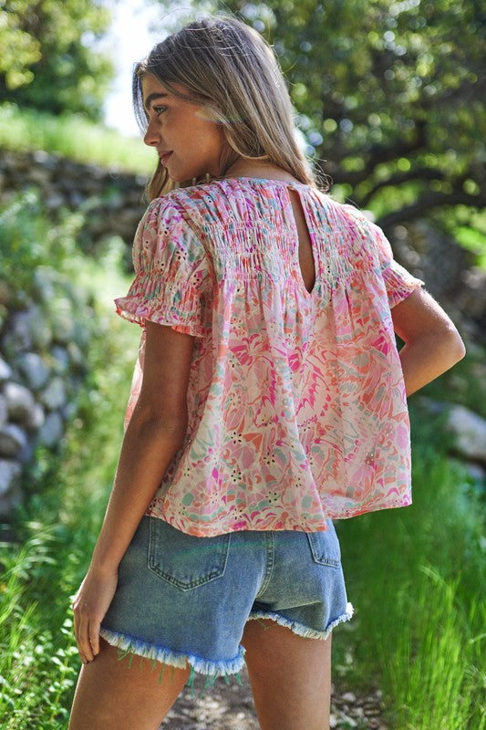 Spring Floral Short Sleeve Blouse