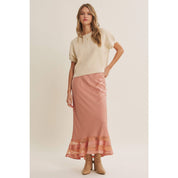 Coral Satin Lace Maxi Skirt