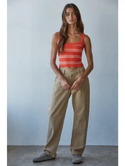 Red Seamless Ribbed Striped Top