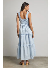Blue Cotton Ruffle Tiered Midi Dress