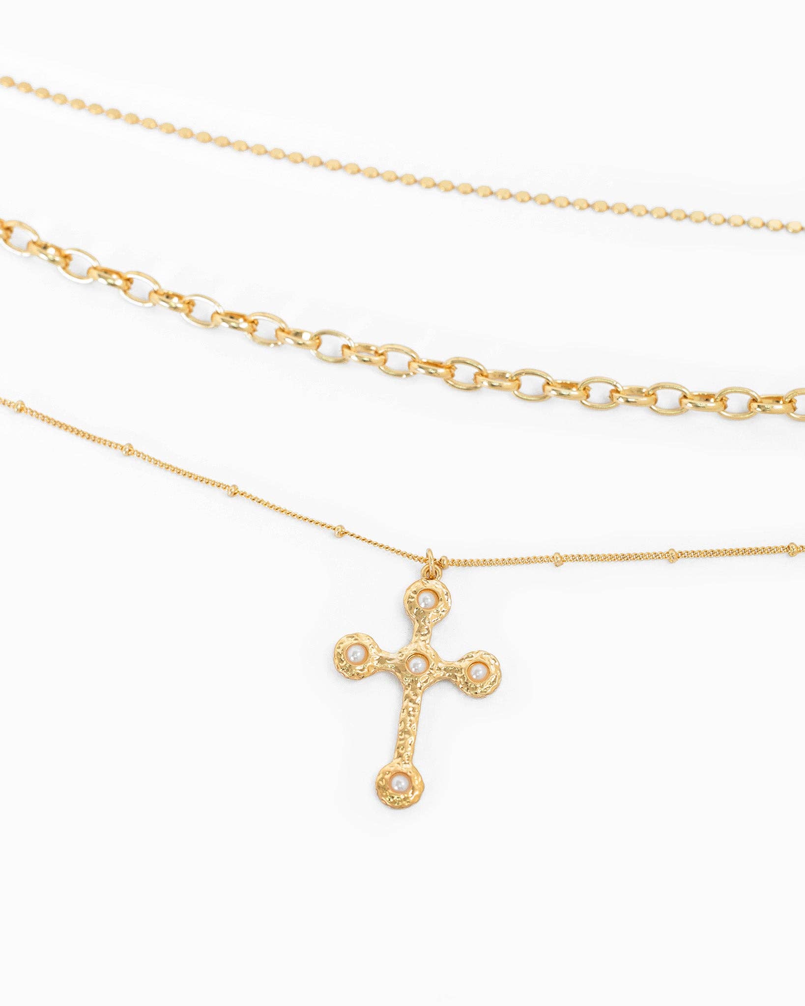 3 Layered Vintage Hammered Cross Necklace