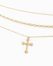 3 Layered Vintage Hammered Cross Necklace
