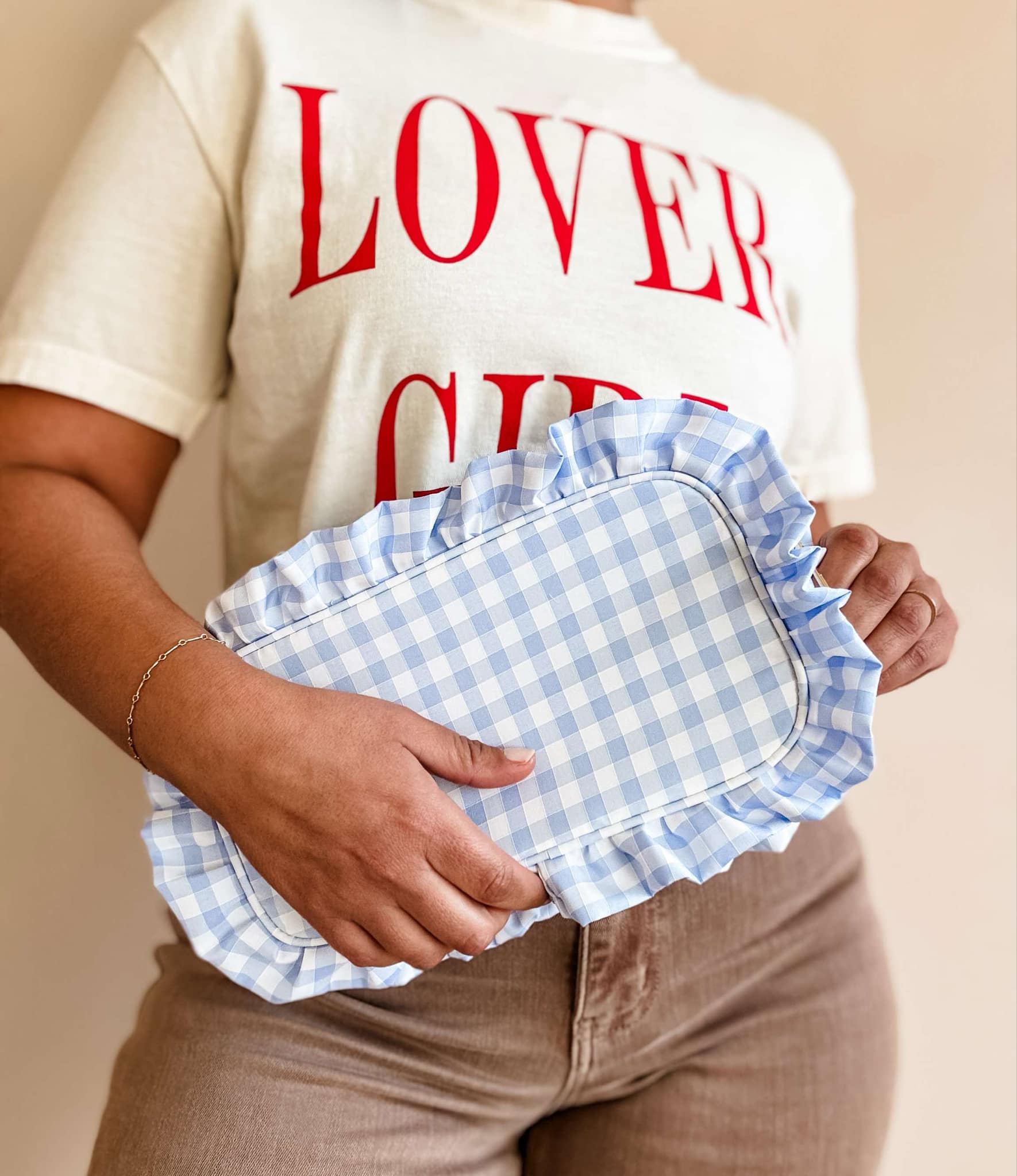 Red Gingham Frilly Makeup Bag