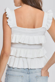 White Ruffled Knit Sleeveless Top