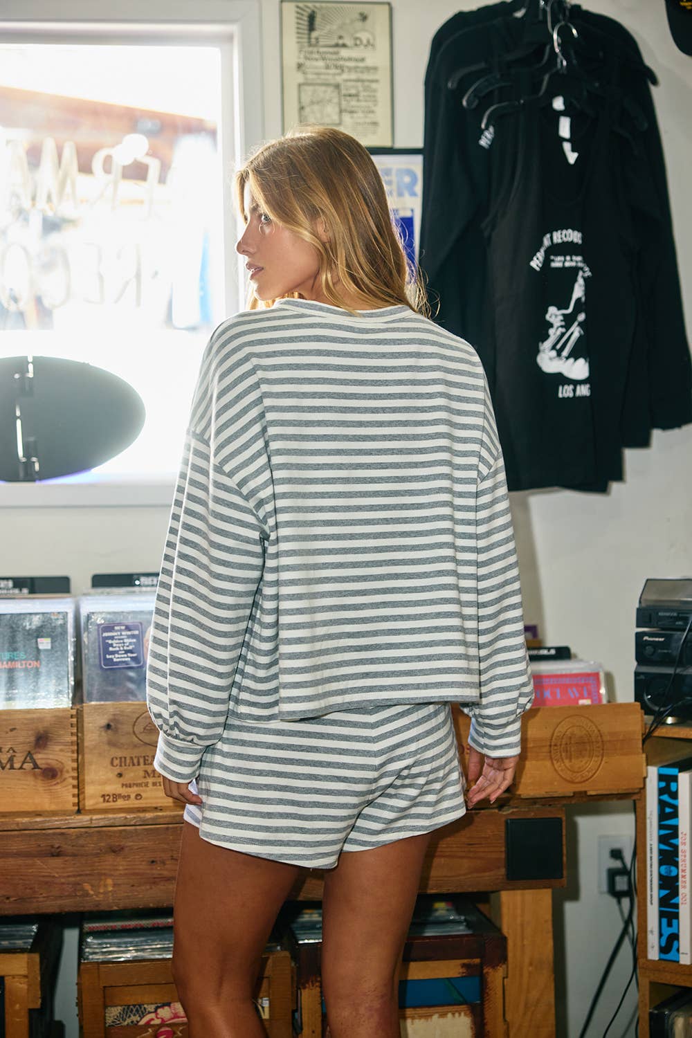 Gray Oversized Striped T-shirt