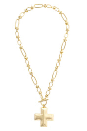 Macy Square Cross Toggle Necklace in Shiny Gold