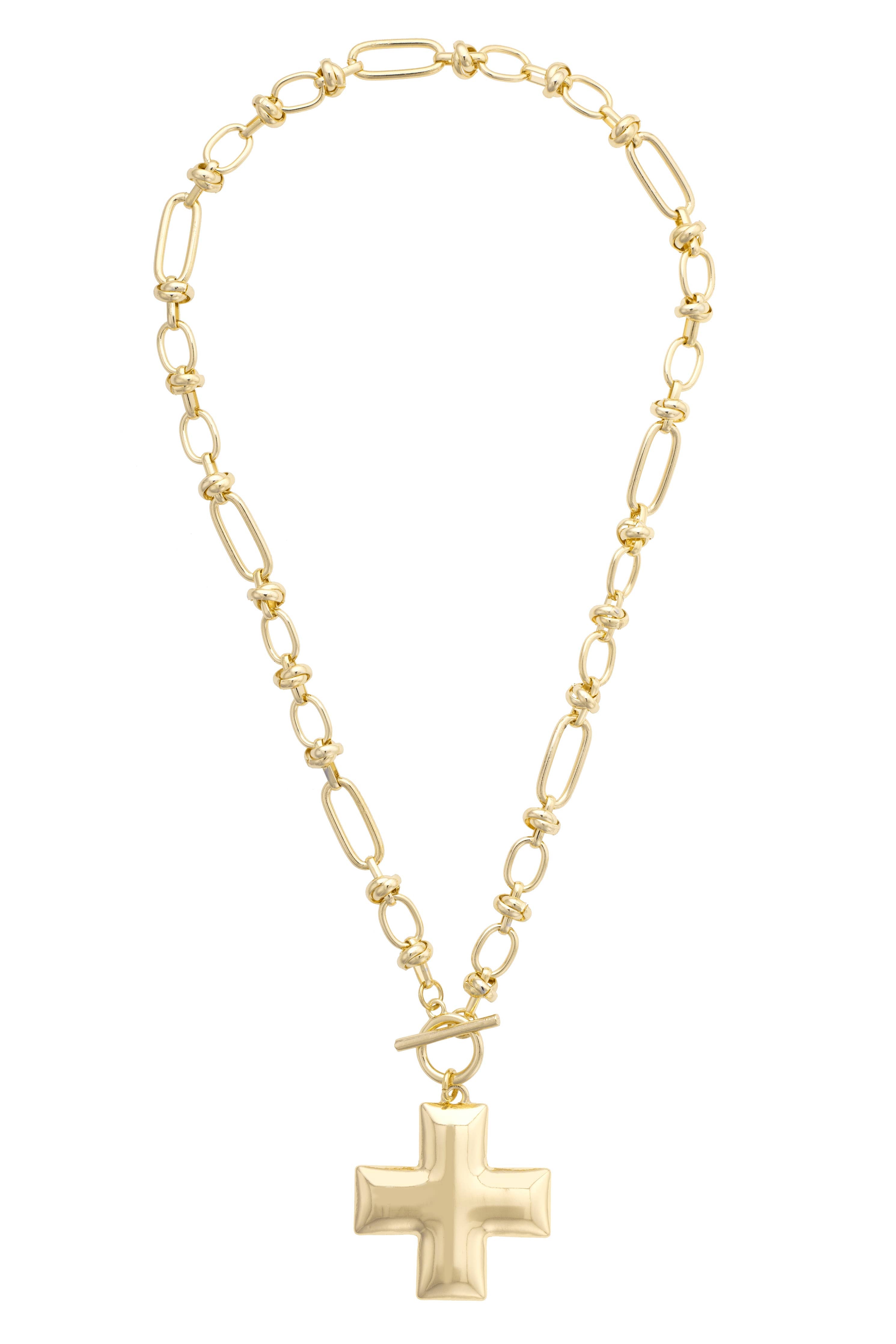 Macy Square Cross Toggle Necklace in Shiny Gold