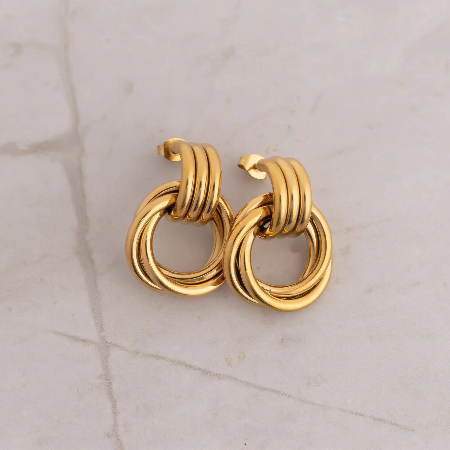 Gold Double Round Stud Earring