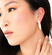 White with Gold Small Hoop Earrings