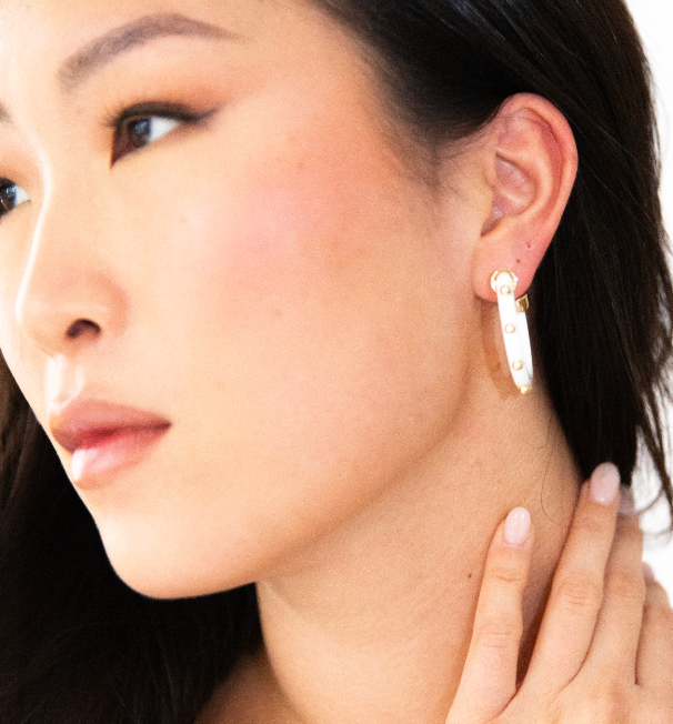 White with Gold Small Hoop Earrings