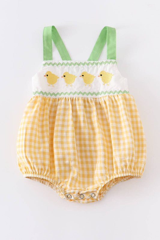 Yellow Plaid Chicken Applique Boys & Girls