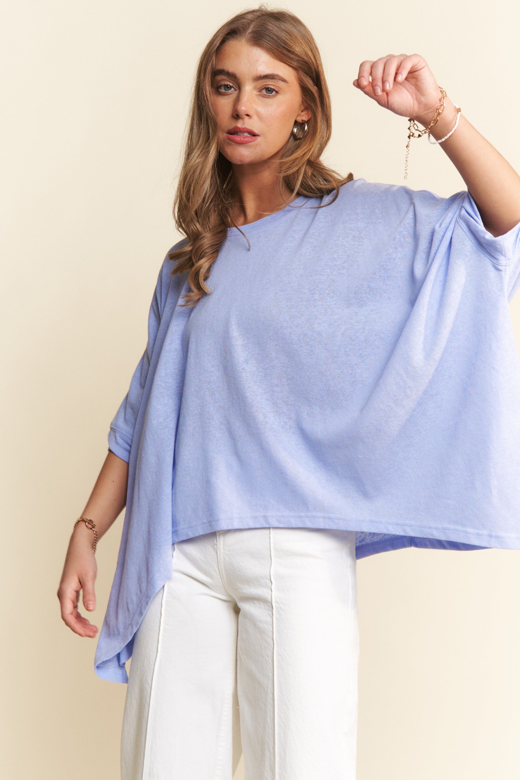 Pastel Blue Loose Fit Solid Color Top