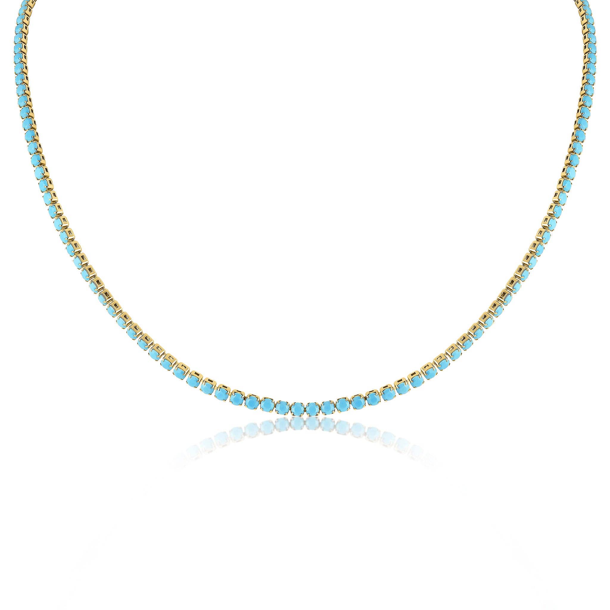 18k Gold Turquoise Rhinestone Tennis Chain Necklace