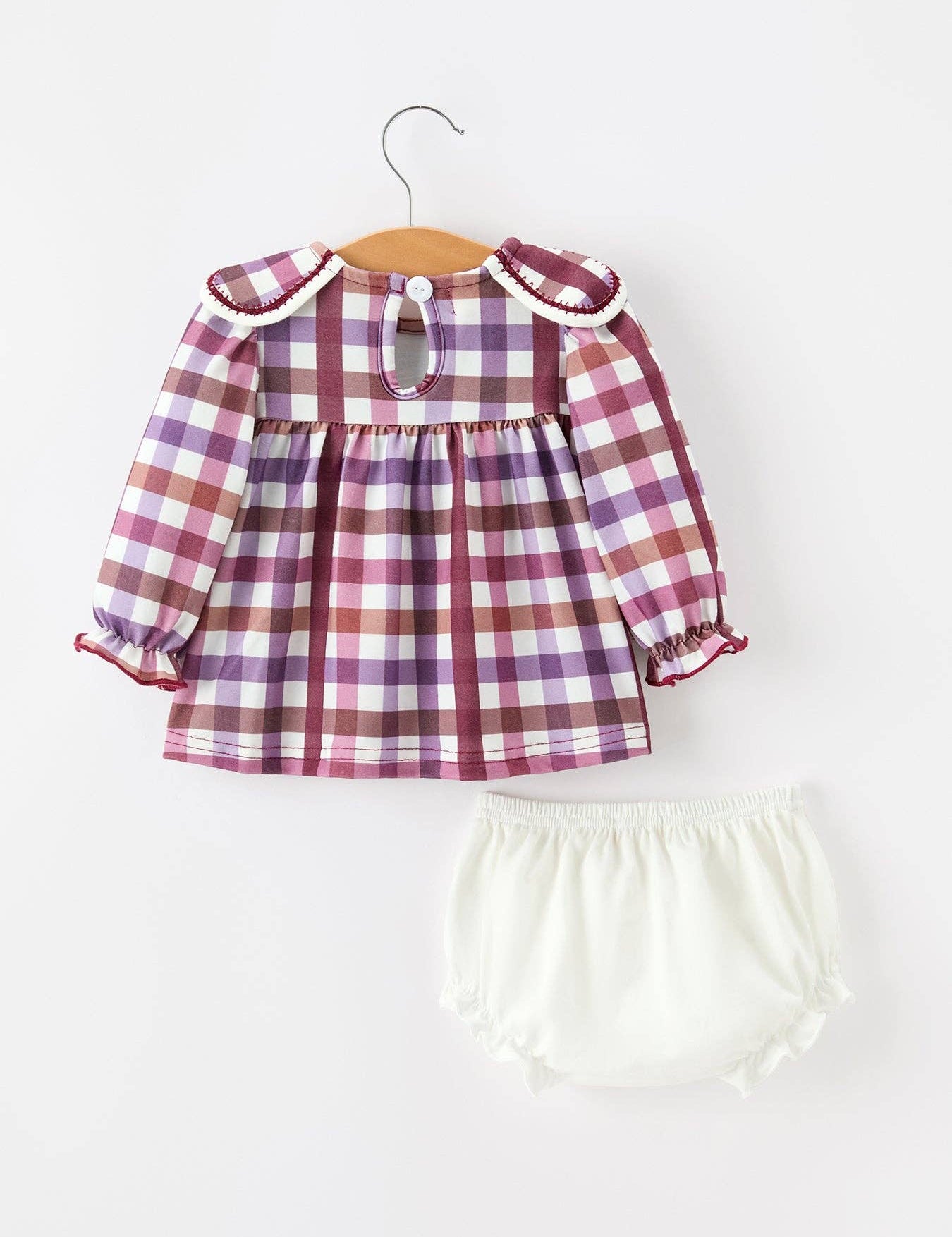 Fall Plaid Petals Collar Girls Bloomer Set showing petals collar design