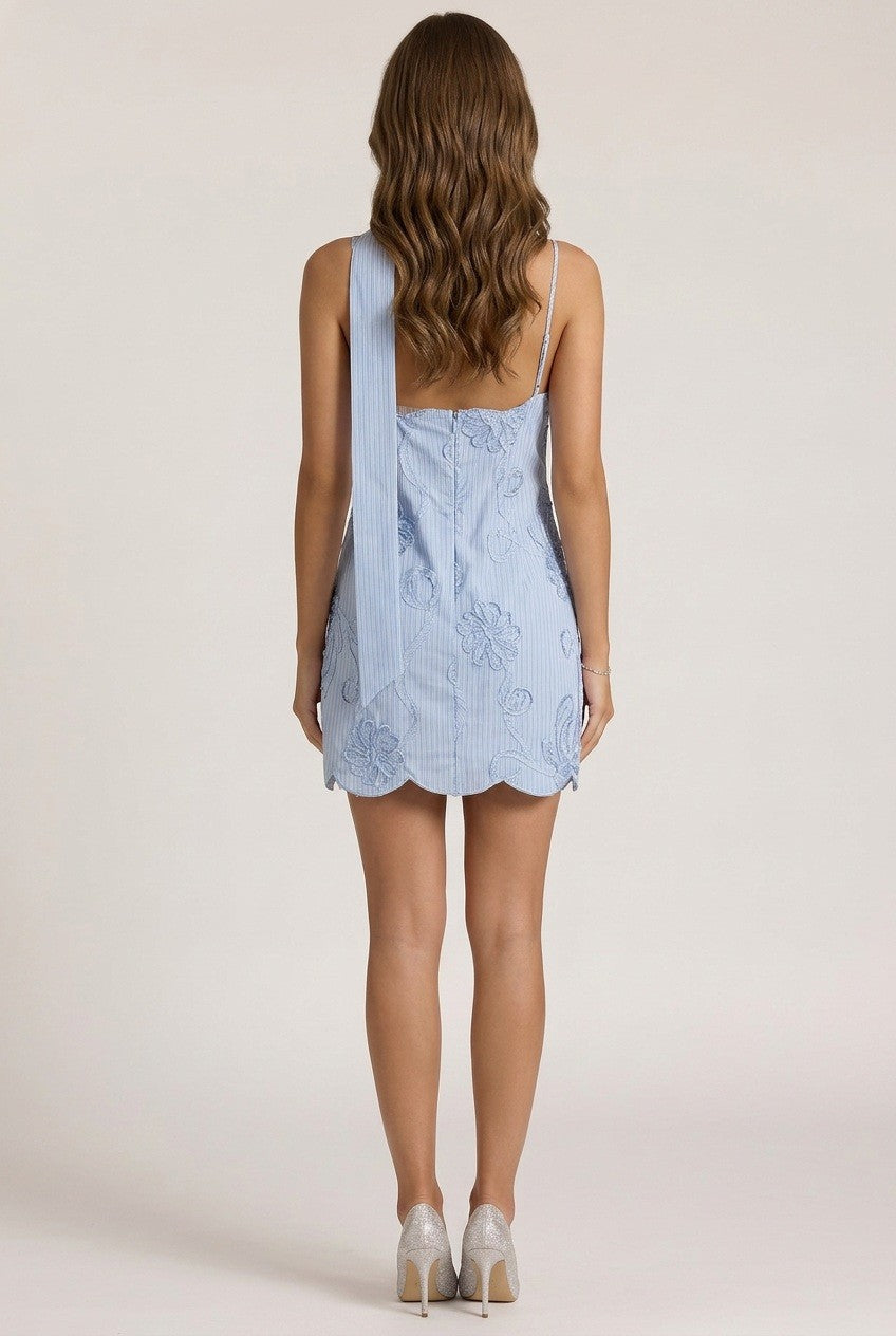 Blue Scalloped Embroidered Mini Dress