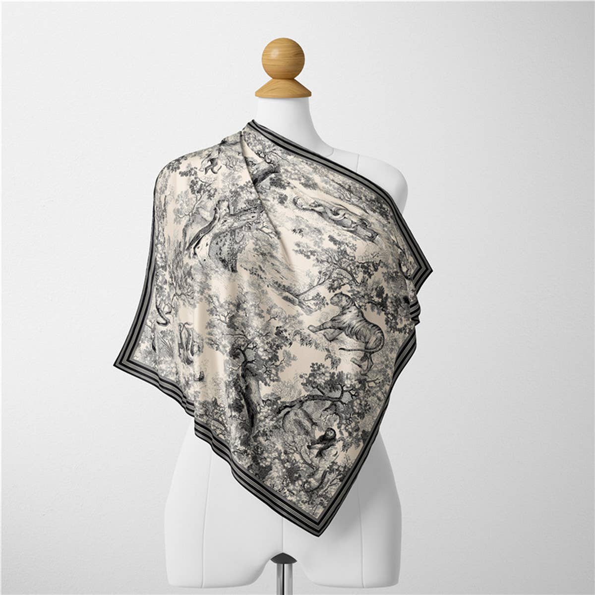Black Vintage Versatile Square Scarf in 100% Polyester faux silk