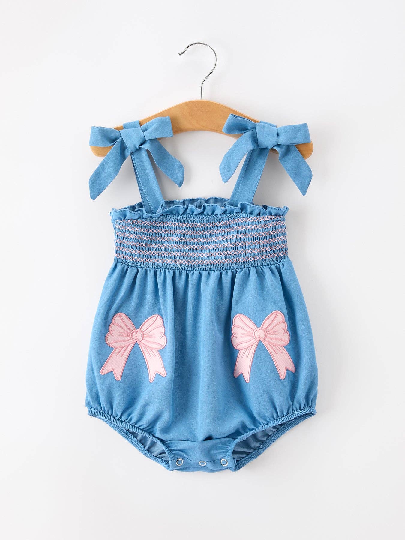 Bow Baby Romper Smocked Strap Bubble