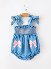 Bow Baby Romper Smocked Strap Bubble