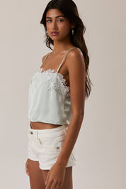 Mint Lace Satin Crop Top