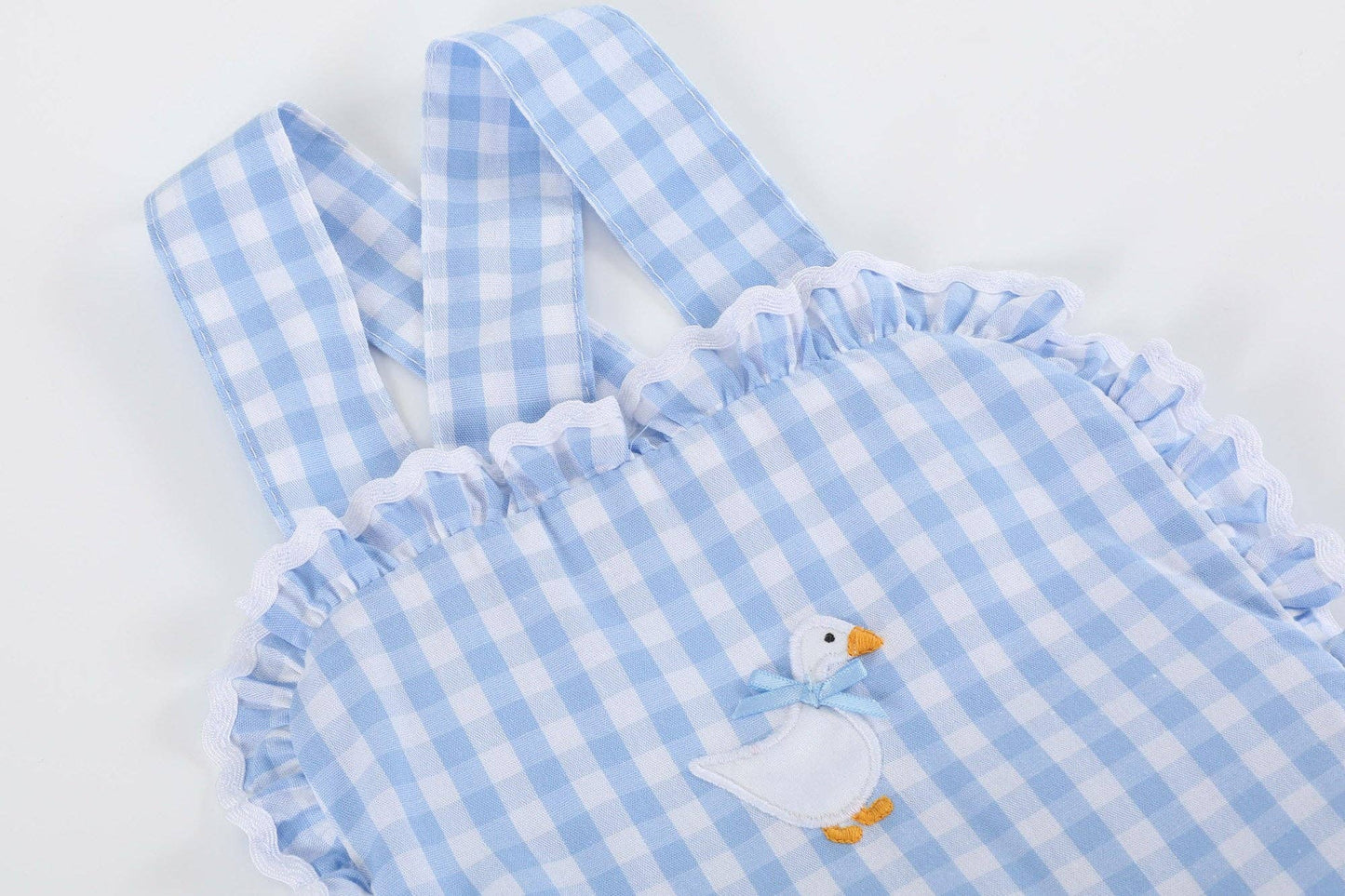 Blue Gingham Goose Lace Bow Ruffle Baby