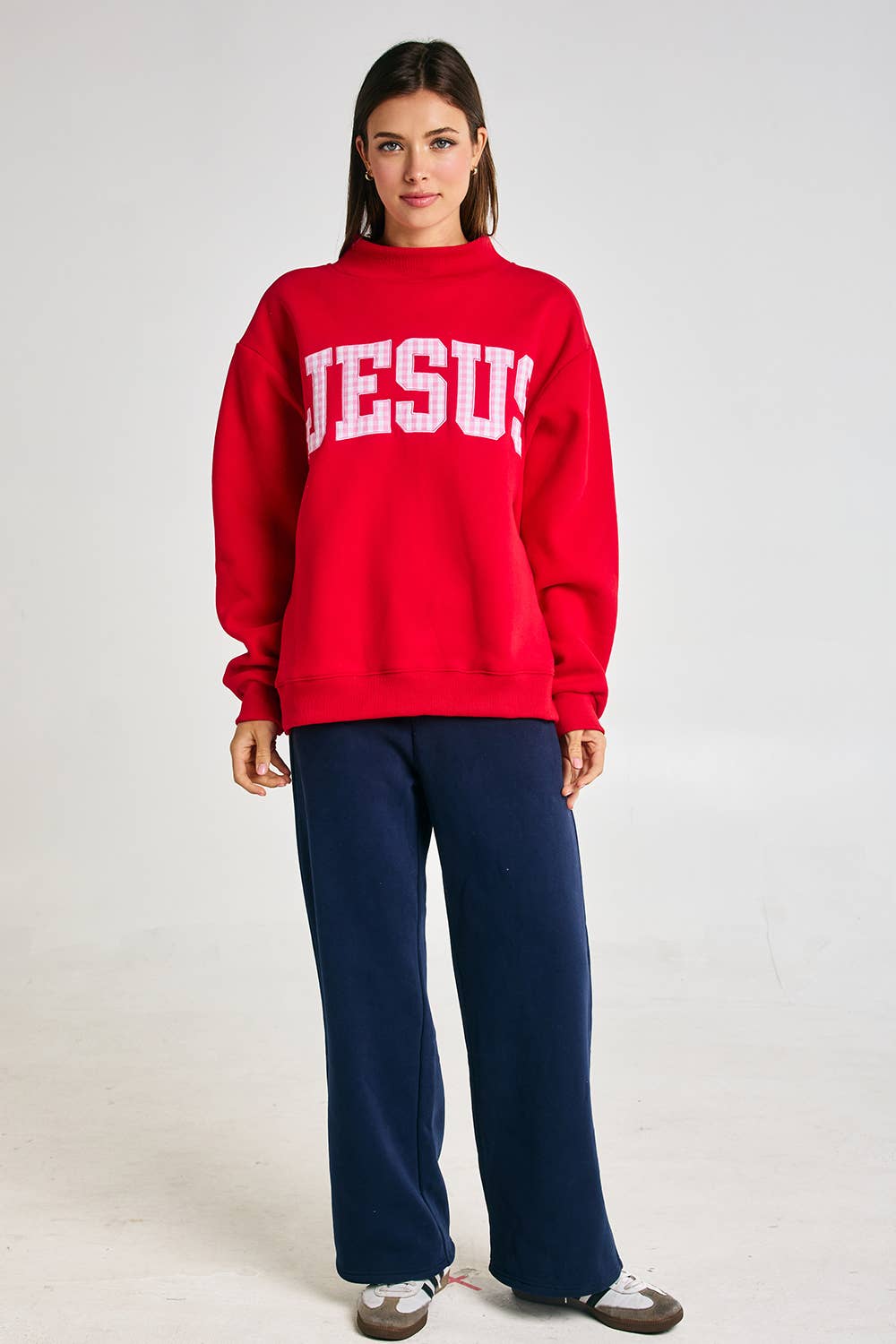 Red & Pink Gingham Jesus Mockneck