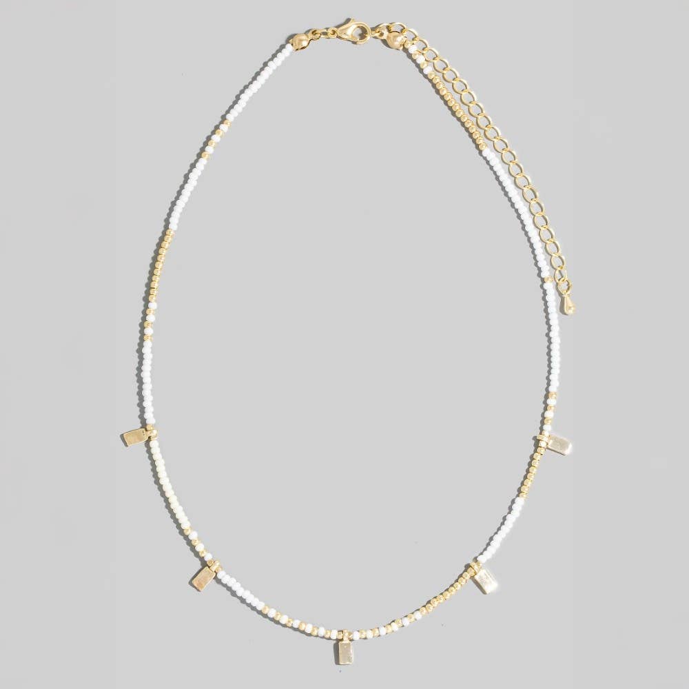 Rectangle Station Charms Seed Beaded Necklace