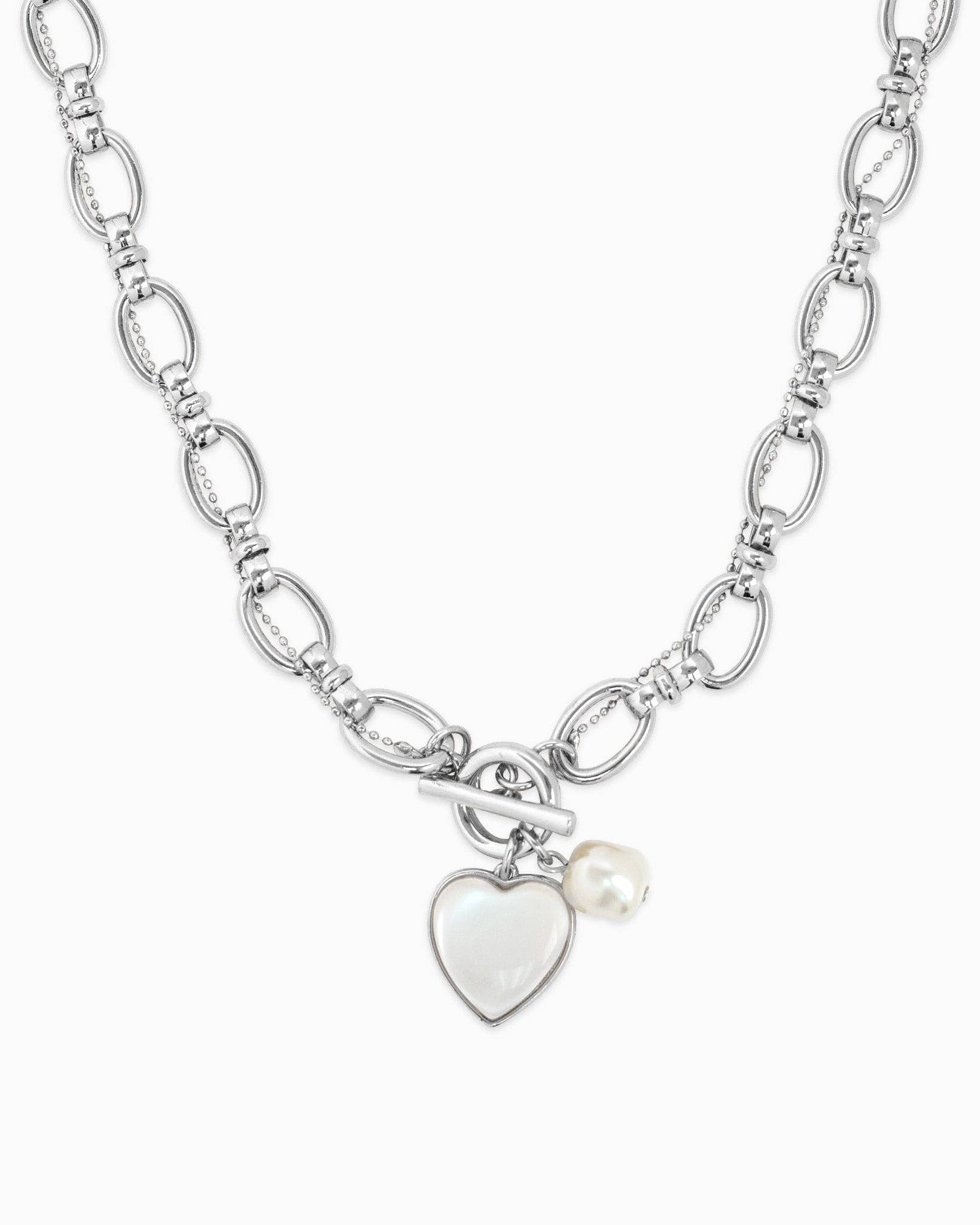 Glossy Heart Twist Chain Toggle Necklace: Gold